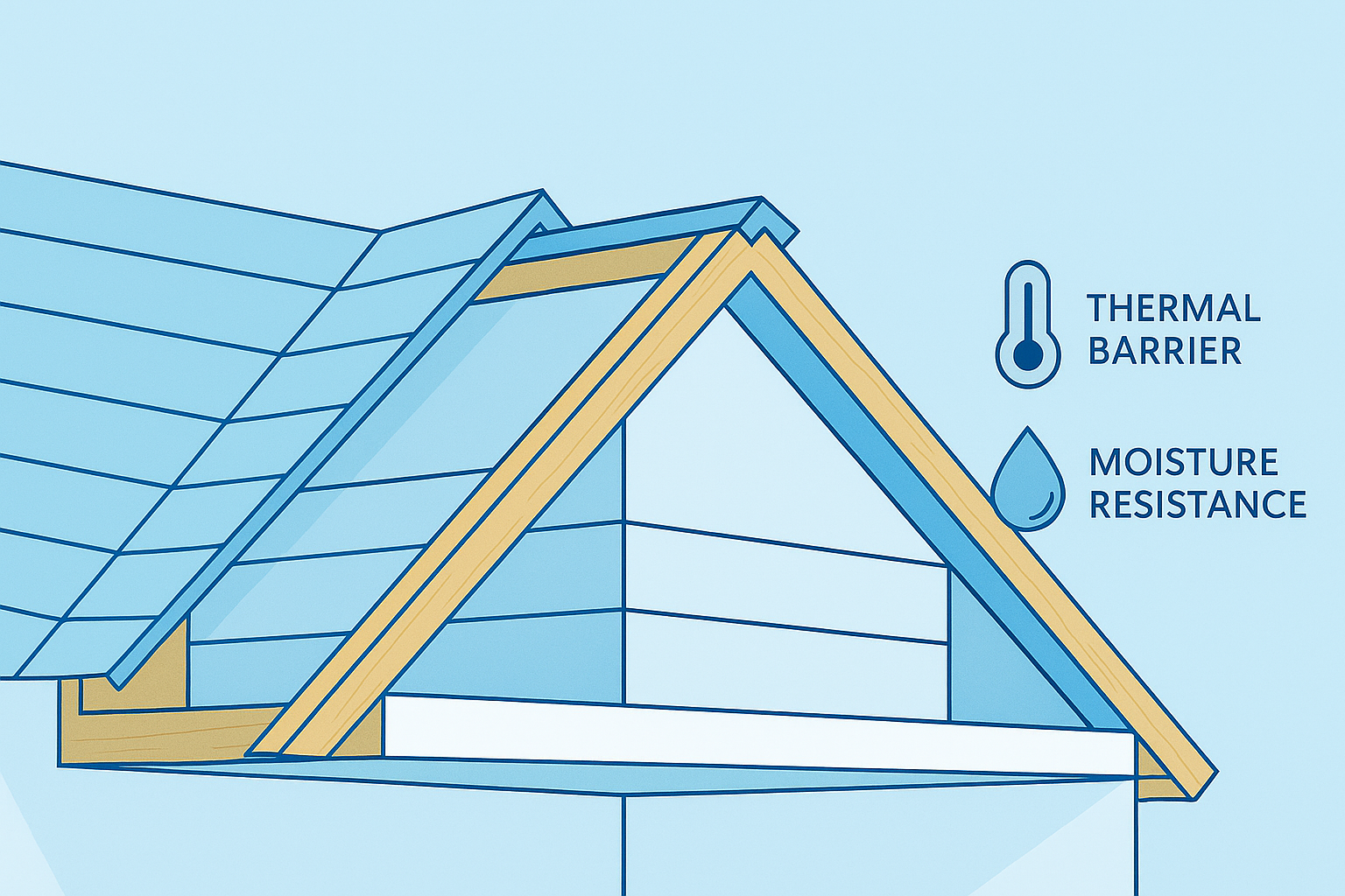 Image illustrating steps for insulating a roof, featuring materials and tools needed for effective insulation.