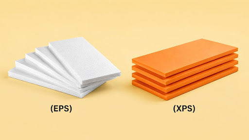 EPS and XPS foam insulation boards showing structural and density differences used in Australian construction projects.
